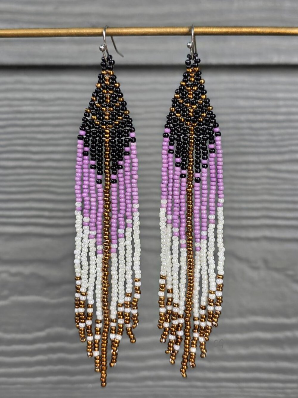 Handmade Thea Southwestern Boho Fringe Beaded Earrings - Purple Black Bronze